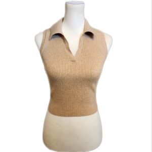 Old Navy Sleeveless Cropped Ribbed Lightweight Stretch Sweater Vest, Taupe, XS
